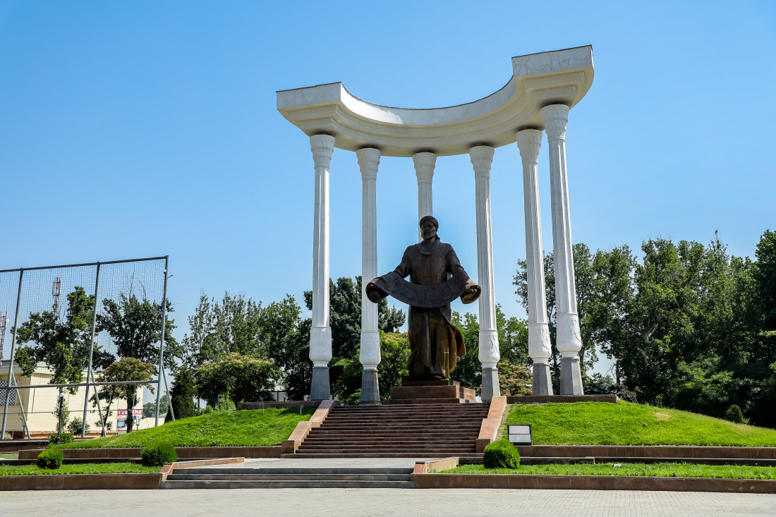 Panoramic view of Fergana, Uzbekistan: green avenues and modern architecture in the Fergana Valley
