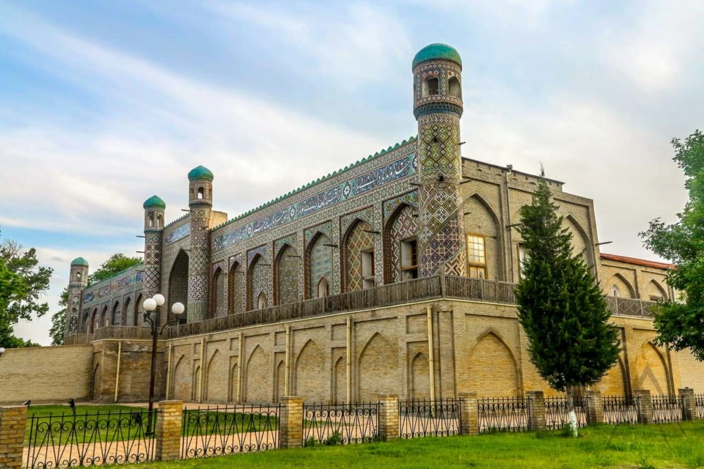 Khudayar Khan Palace in Kokand with its blue and green tiled façade
